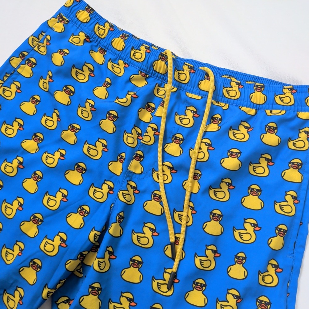 LRD Performance Mens Blue Rubber Duck Print Swim Trunks Medium Compression Liner